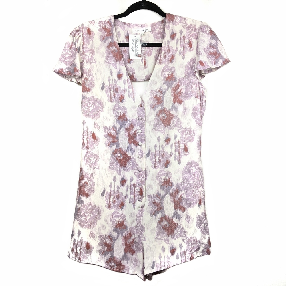 Honey Punch Floral Button Front Romper 90s Inspired New with Tags